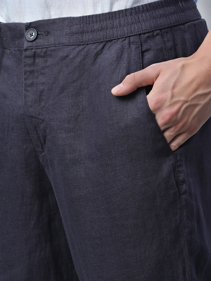 Men's 100% Linen Regular Fit Side Pocket Pants Navy