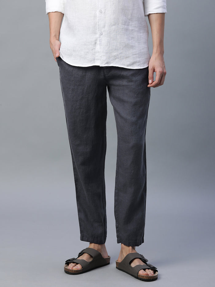 Men's 100% Linen Regular Fit Side Pocket Pants Slate