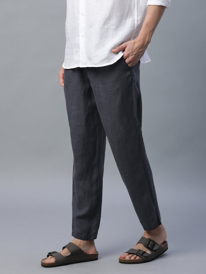 Men's 100% Linen Regular Fit Side Pocket Pants Slate