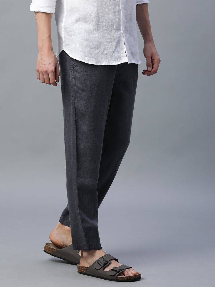 Men's 100% Linen Regular Fit Side Pocket Pants Slate