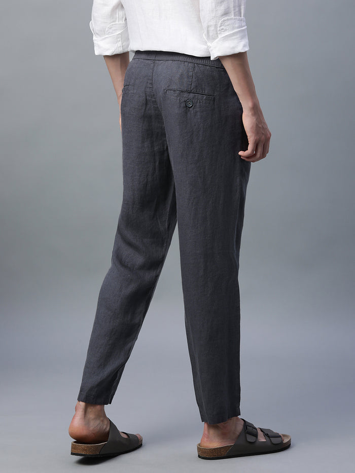 Men's 100% Linen Regular Fit Side Pocket Pants Slate