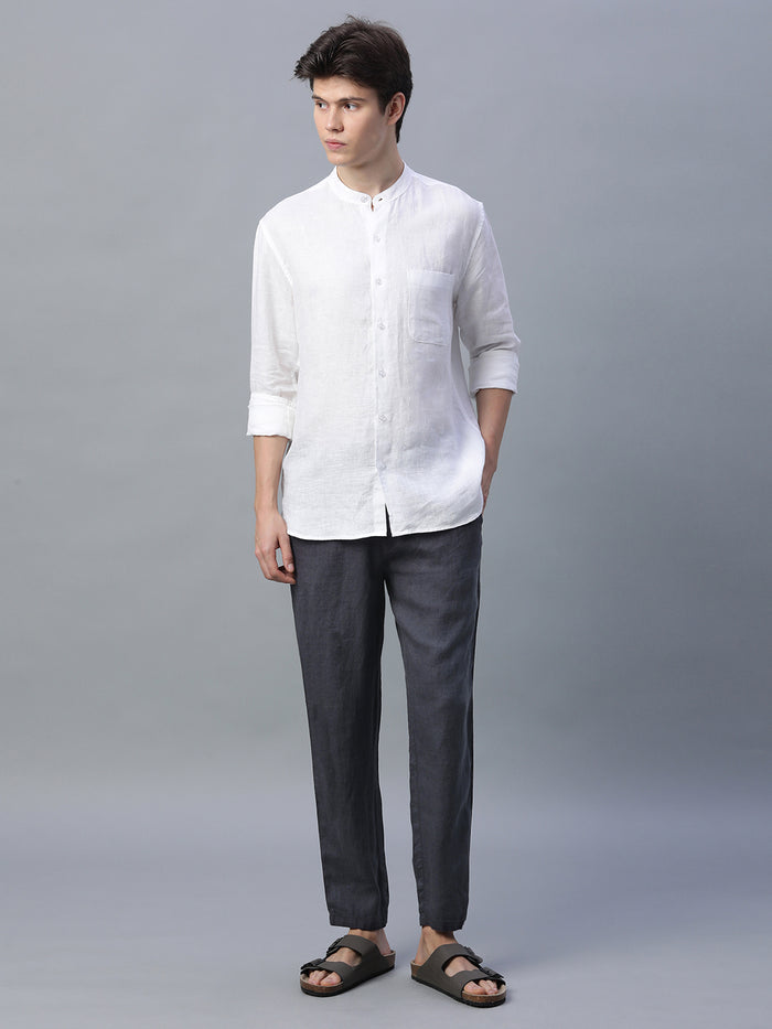 Men's 100% Linen Regular Fit Side Pocket Pants Slate