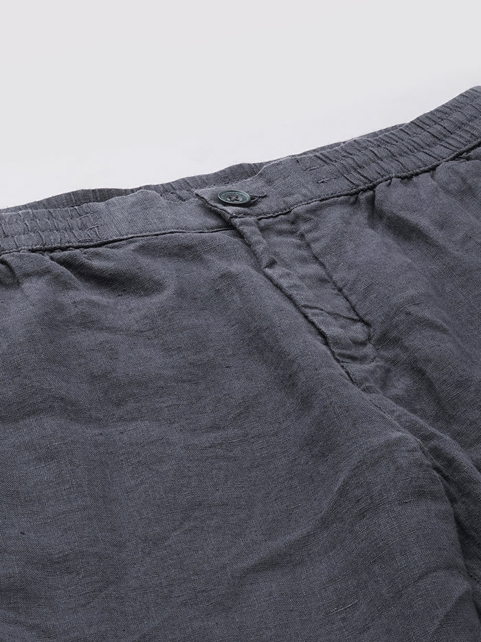 Men's 100% Linen Regular Fit Side Pocket Pants Slate