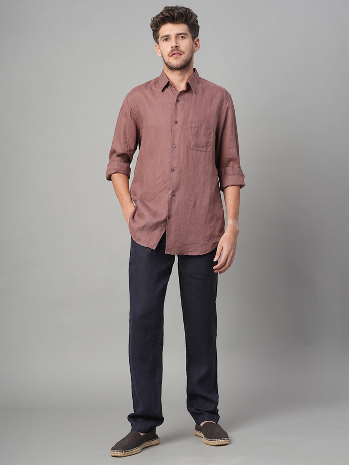 Men's 100% Linen Side Pocket Pants Navy