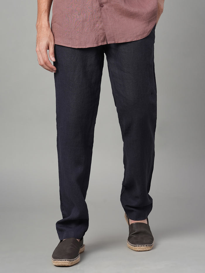 Men's 100% Linen Side Pocket Pants Navy