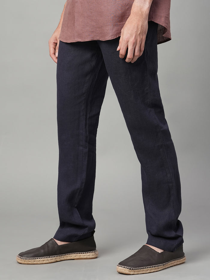 Men's 100% Linen Side Pocket Pants Navy