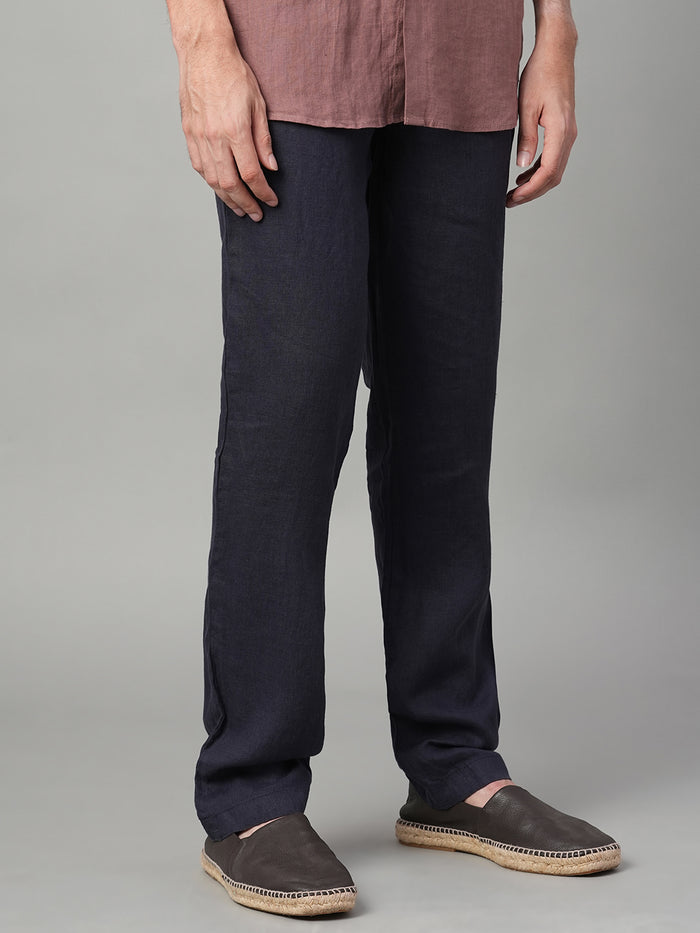Men's 100% Linen Side Pocket Pants Navy
