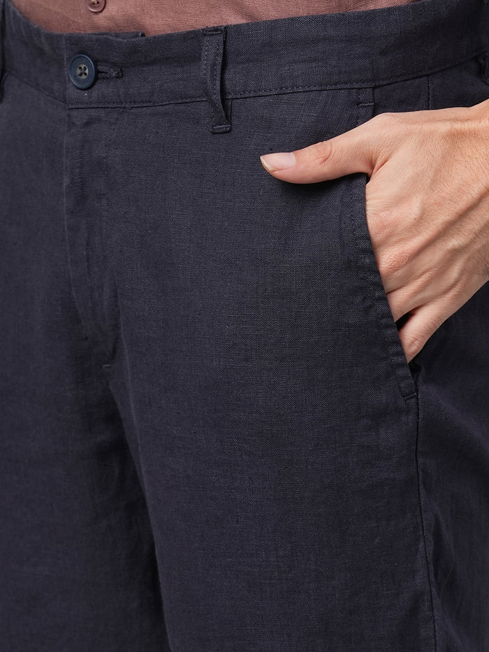 Men's 100% Linen Side Pocket Pants Navy