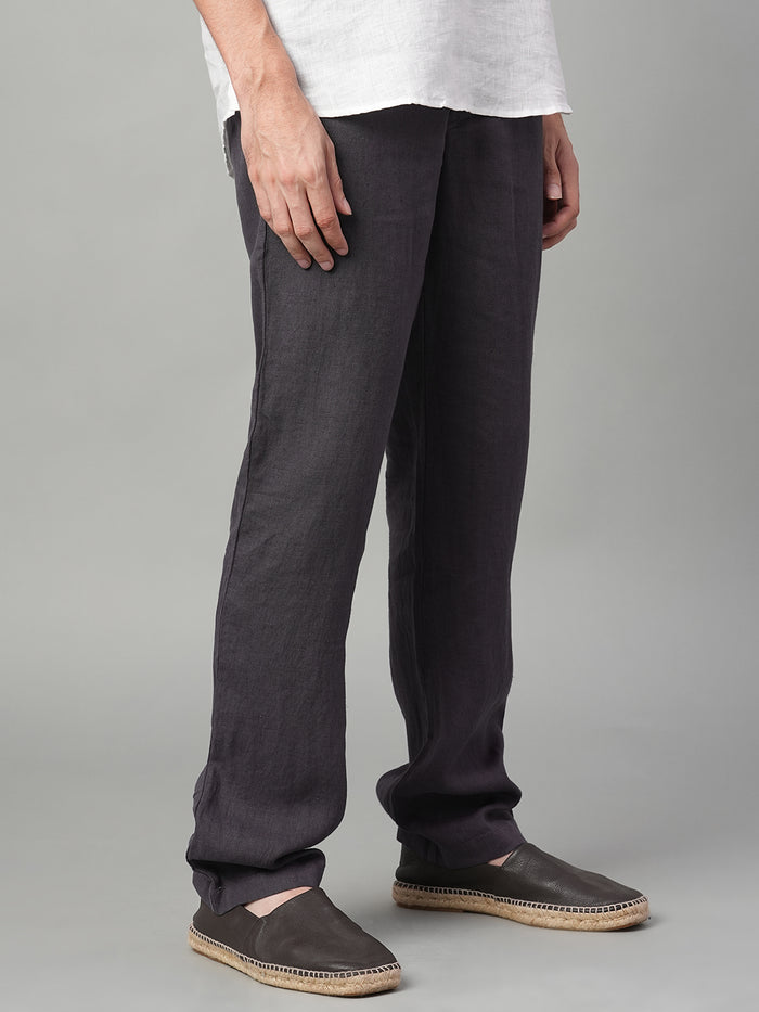 Men's 100% Linen Side Pocket Pants Slate