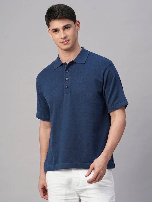 Men's Blue 100% Cotton Regular Fit Tshirt Dark