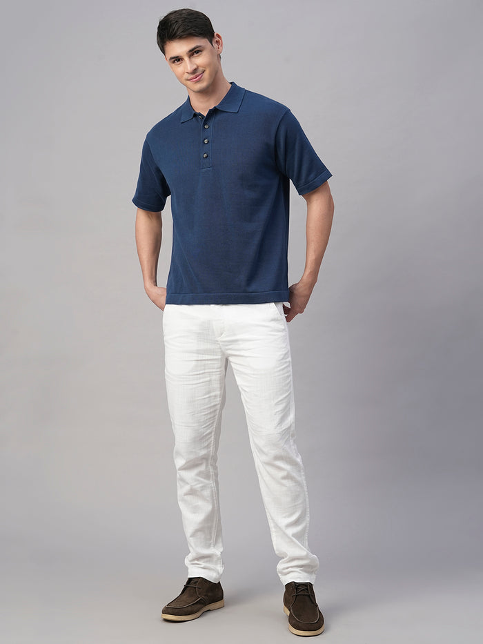 Men's Blue 100% Cotton Regular Fit Tshirt Dark