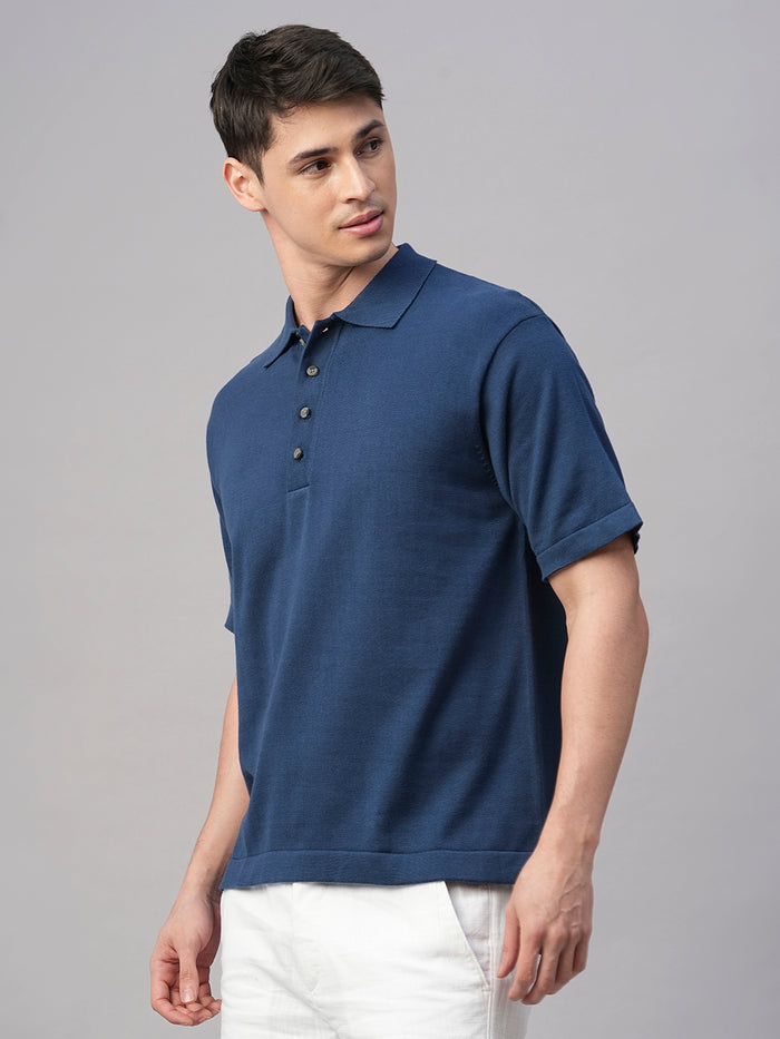 Men's Blue 100% Cotton Regular Fit Tshirt Dark