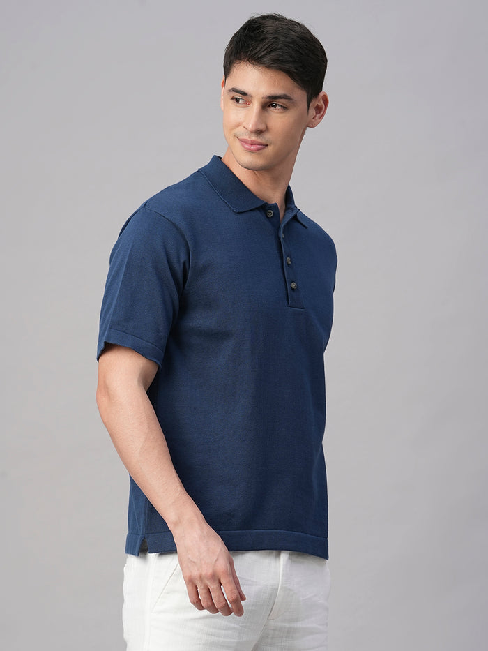 Men's Blue 100% Cotton Regular Fit Tshirt Dark