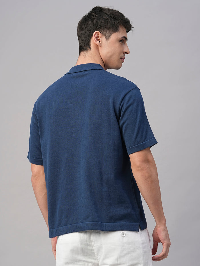 Men's Blue 100% Cotton Regular Fit Tshirt Dark