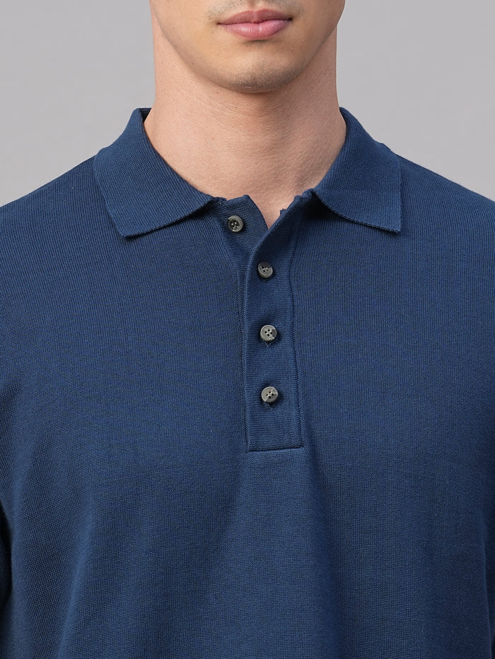 Men's Blue 100% Cotton Regular Fit Tshirt Dark