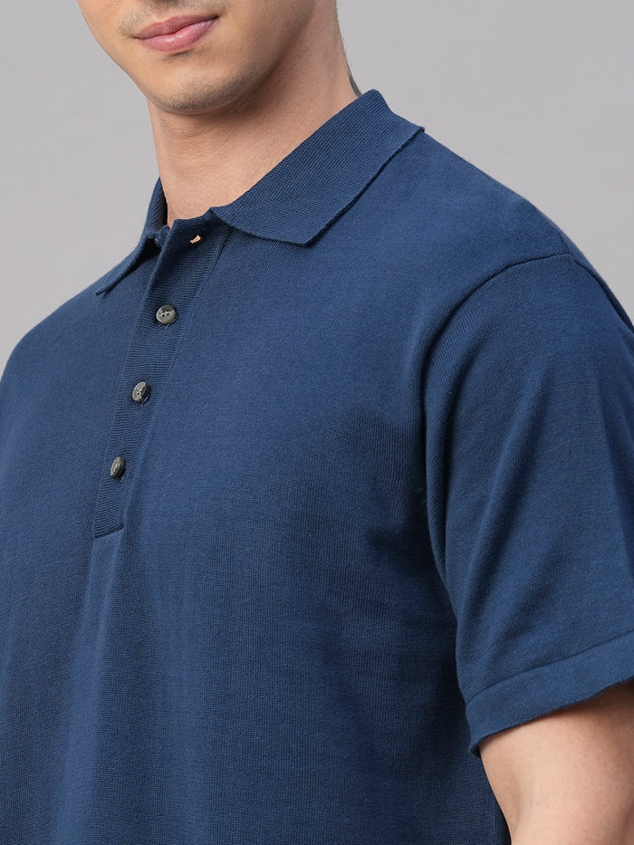 Men's Blue 100% Cotton Regular Fit Tshirt Dark