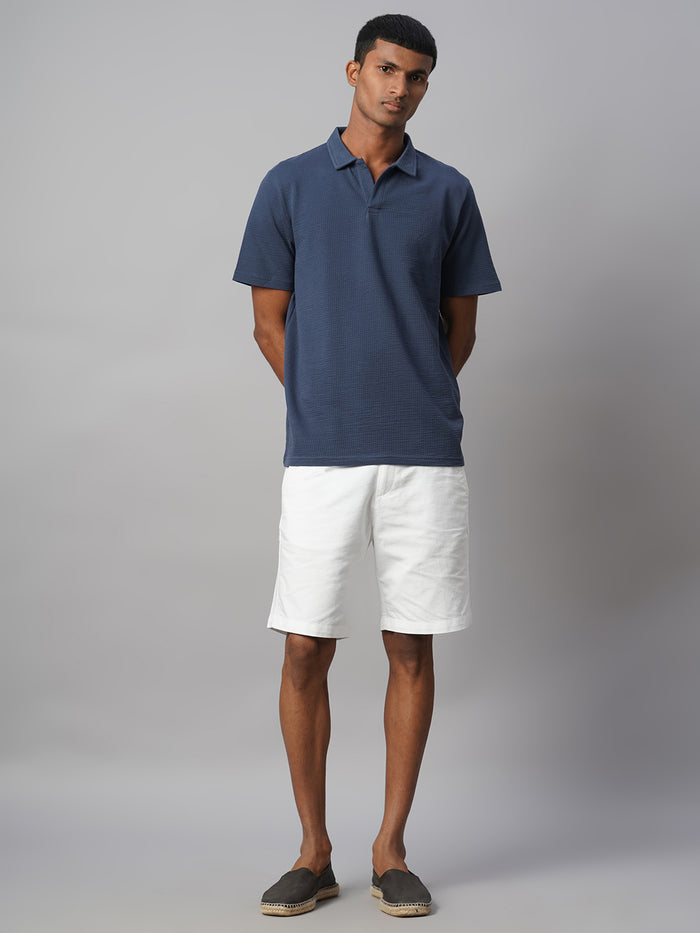 Men's Cotton Elastane Regular Fit Polo T Shirt Blue