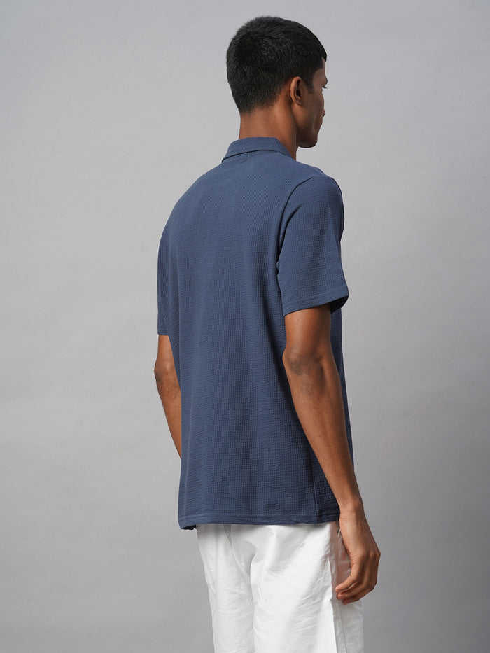Men's Cotton Elastane Regular Fit Polo T Shirt Blue