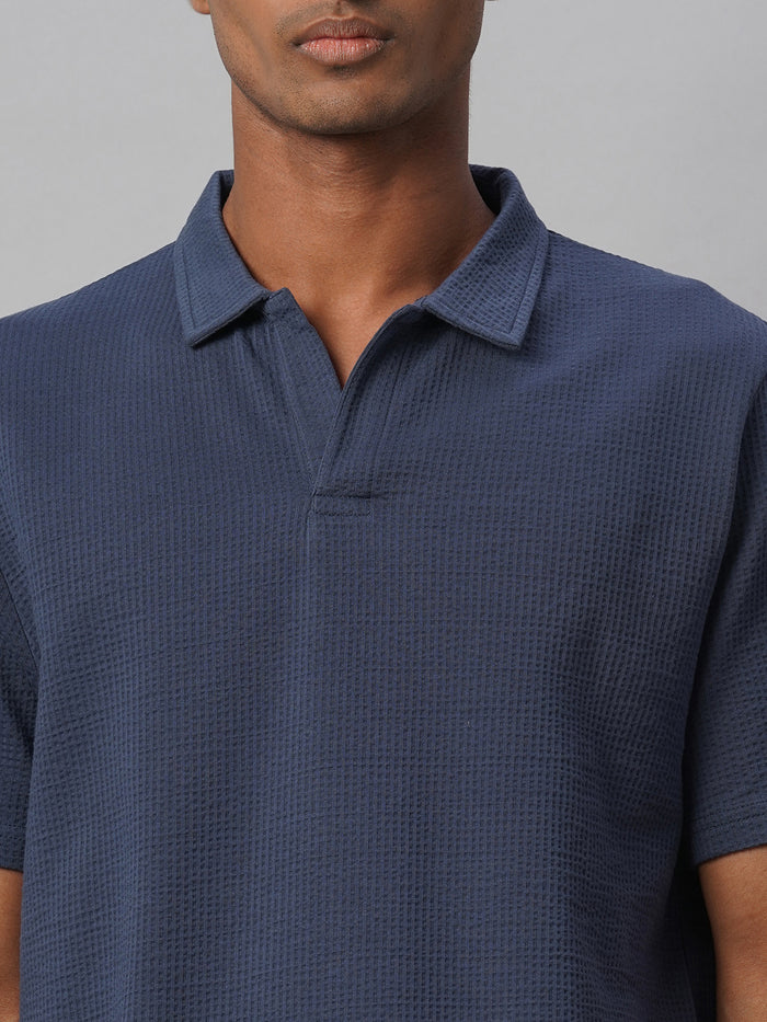 Men's Cotton Elastane Regular Fit Polo T Shirt Blue