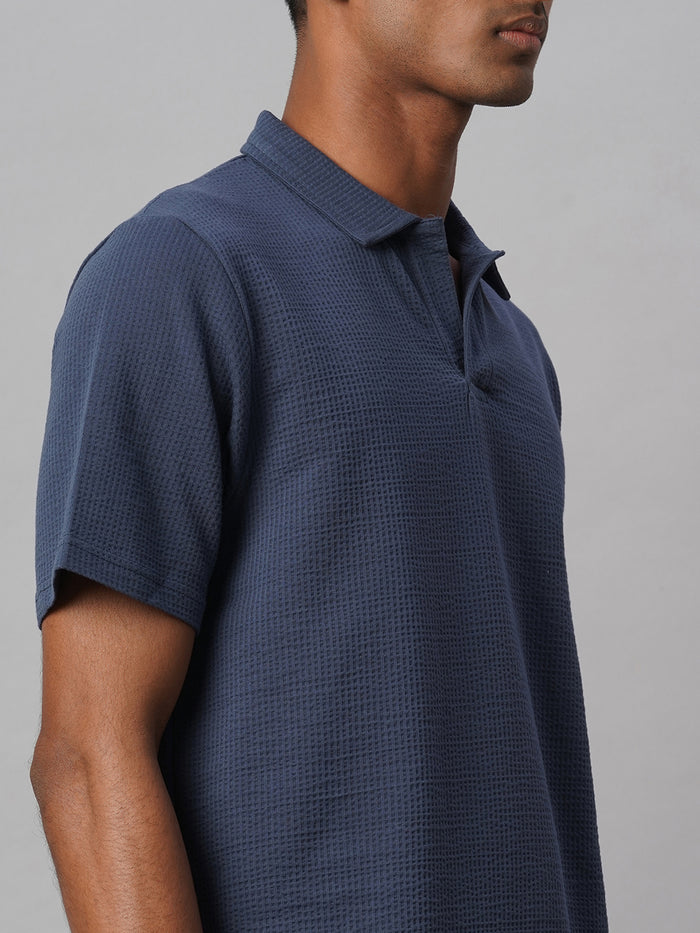 Men's Cotton Elastane Regular Fit Polo T Shirt Blue