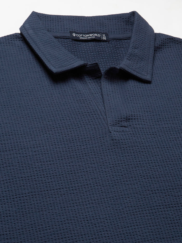 Men's Cotton Elastane Regular Fit Polo T Shirt Blue