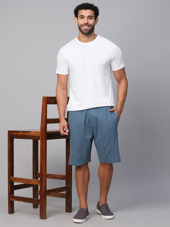 Men's Cotton Elastane Regular Fit Shorts Blue