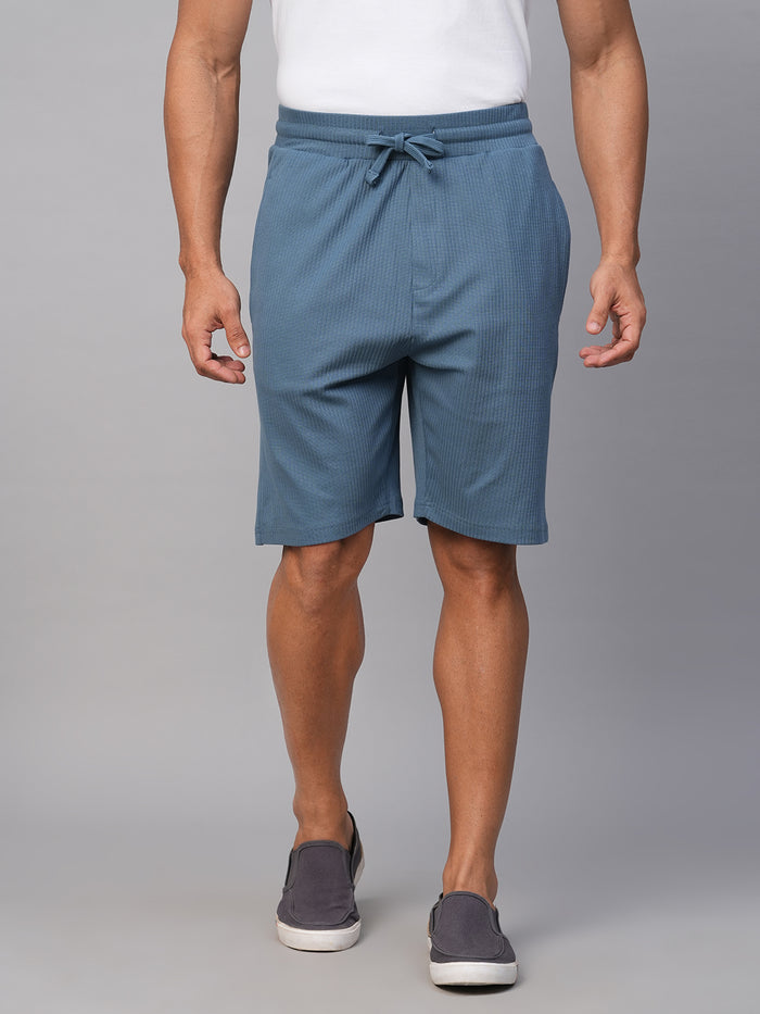 Men's Cotton Elastane Regular Fit Shorts Blue