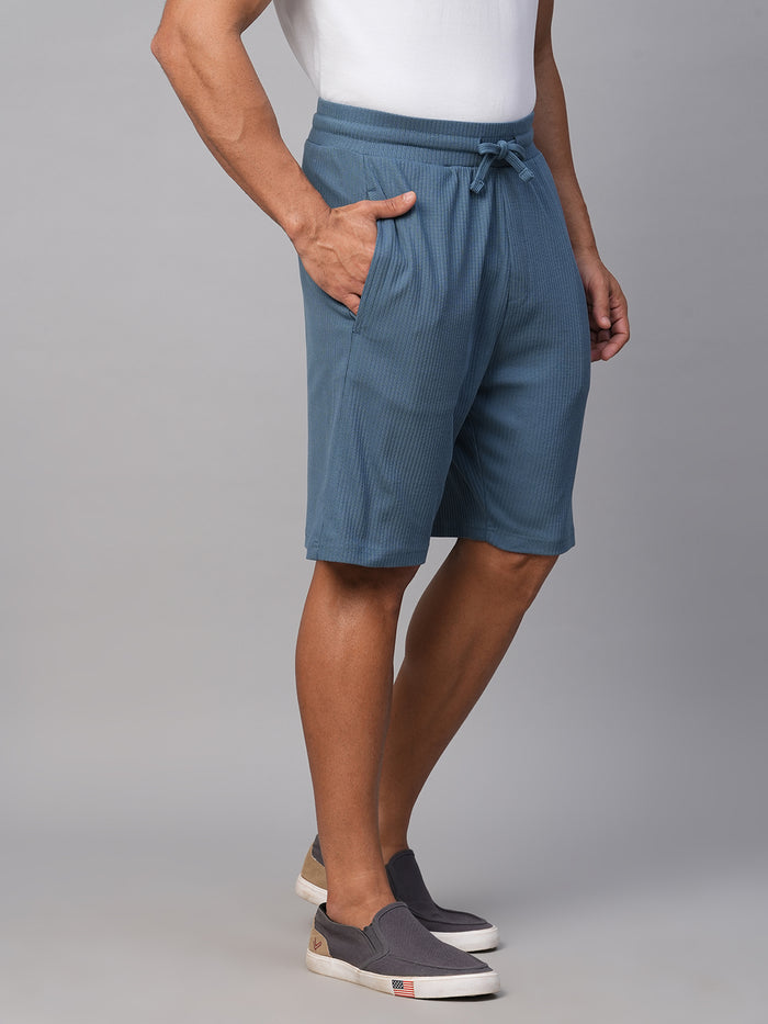 Men's Cotton Elastane Regular Fit Shorts Blue