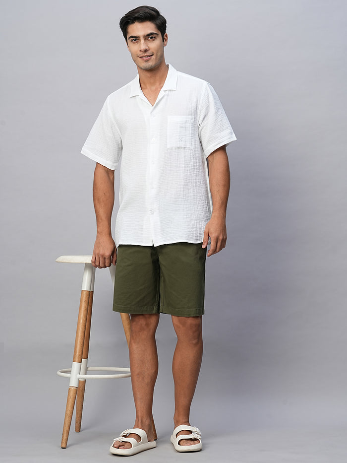 Men's Cotton Lycra Regular Fit Longline Shorts Olive