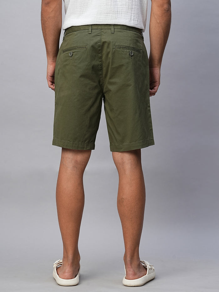 Men's Cotton Lycra Regular Fit Longline Shorts Olive