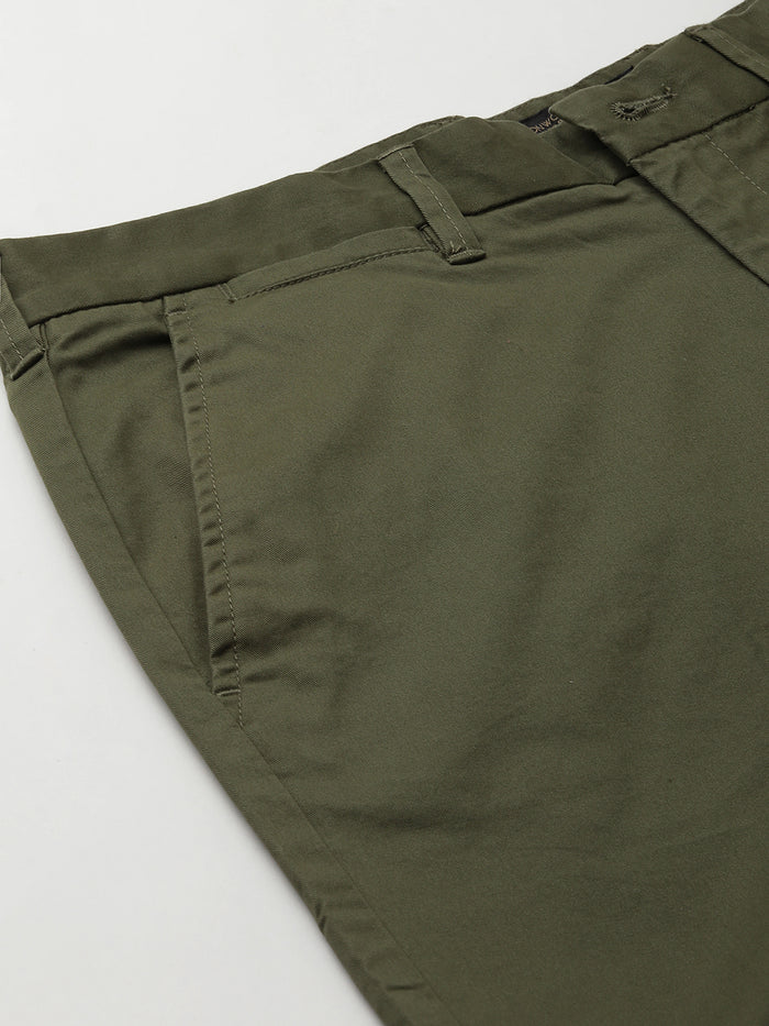 Men's Cotton Lycra Regular Fit Longline Shorts Olive