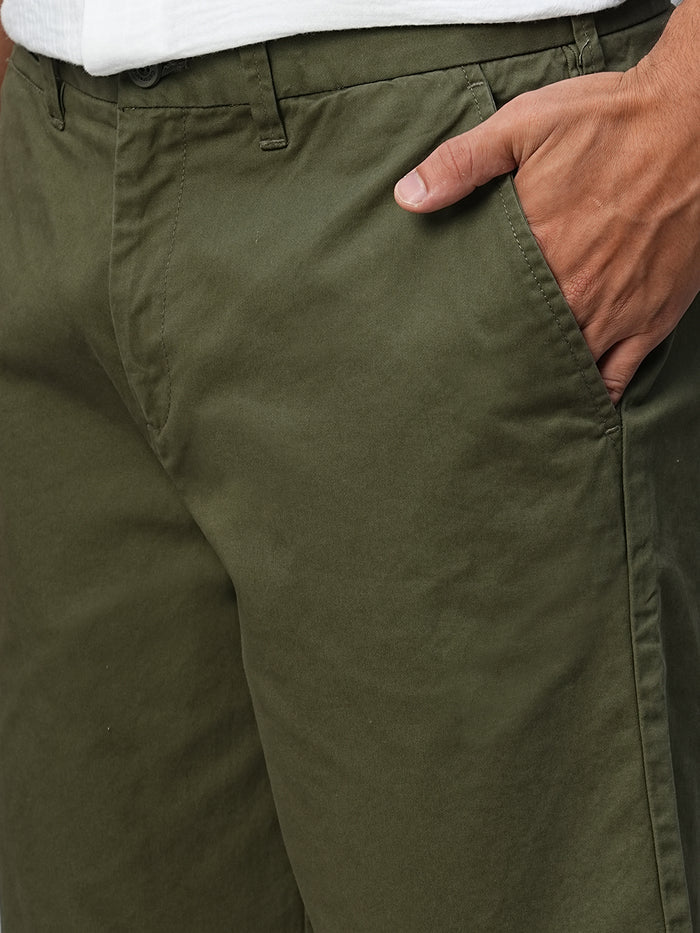 Men's Cotton Lycra Regular Fit Longline Shorts Olive