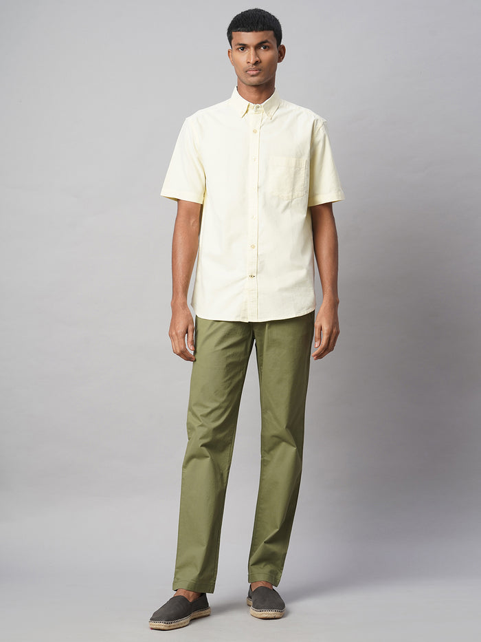 Men's Cotton Lycra Regular Fit Pant Side And Back Pockets Olive