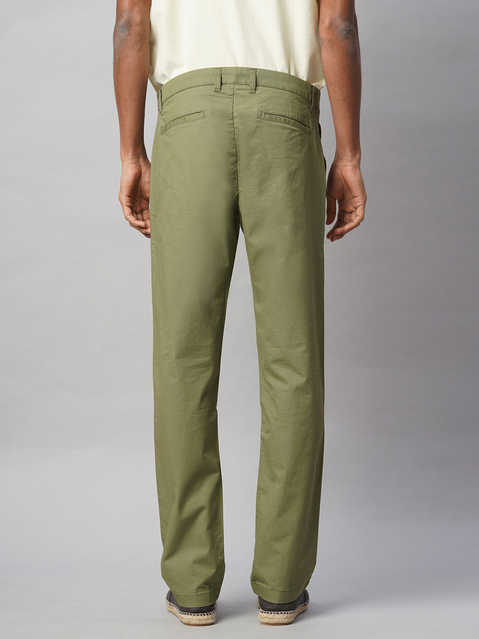 Men's Cotton Lycra Regular Fit Pant Side And Back Pockets Olive