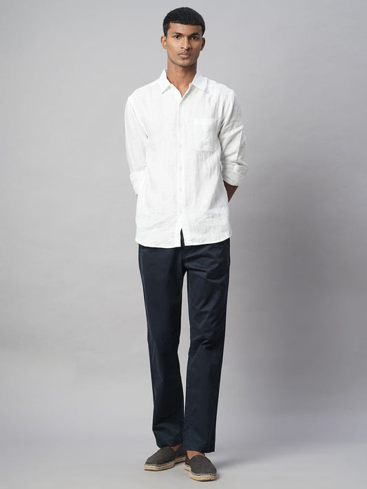Men's Cotton Lycra Regular Fit Pant Side Seam Pockets Navy