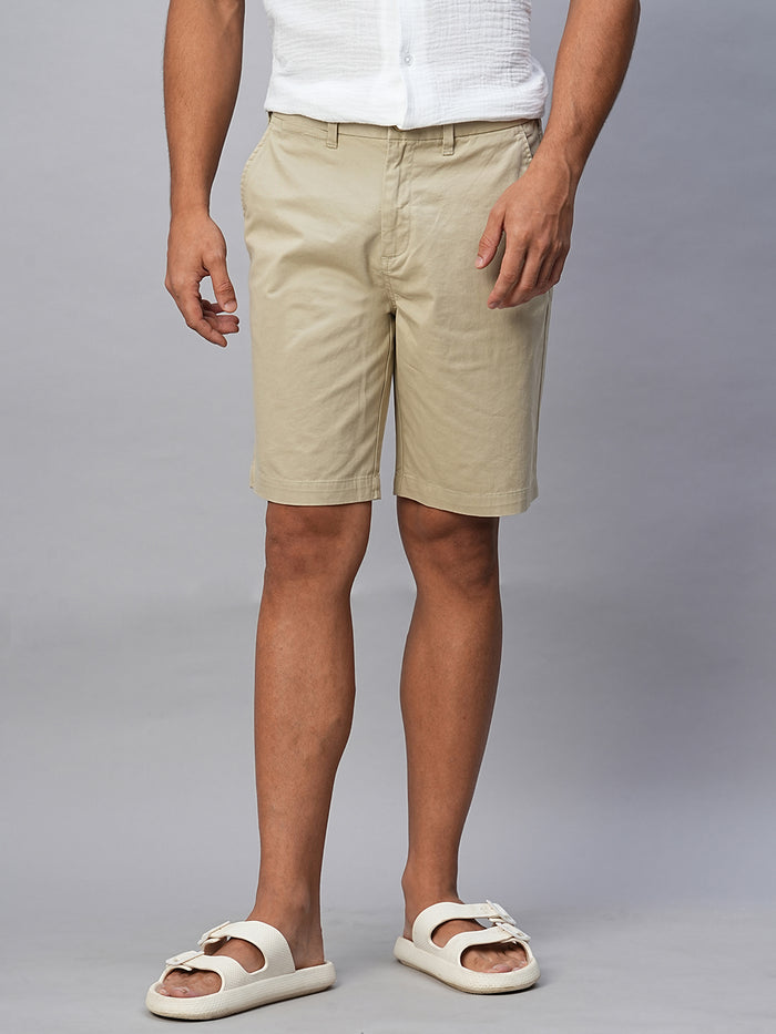 Men's Cotton Lycra Regular Fit Shorts Khaki
