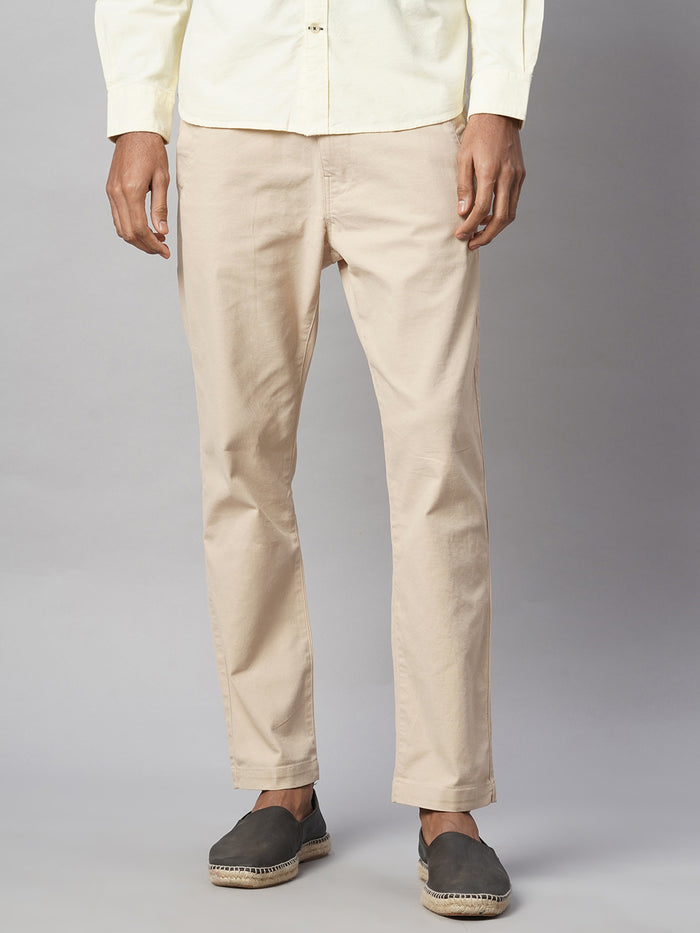 Men's Cotton Lycra Slim Fit Pant Beige