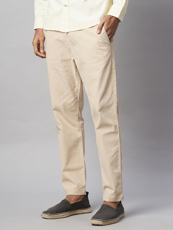 Men's Cotton Lycra Slim Fit Pant Beige