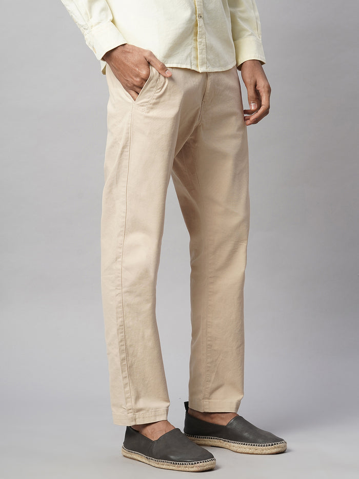 Men's Cotton Lycra Slim Fit Pant Beige