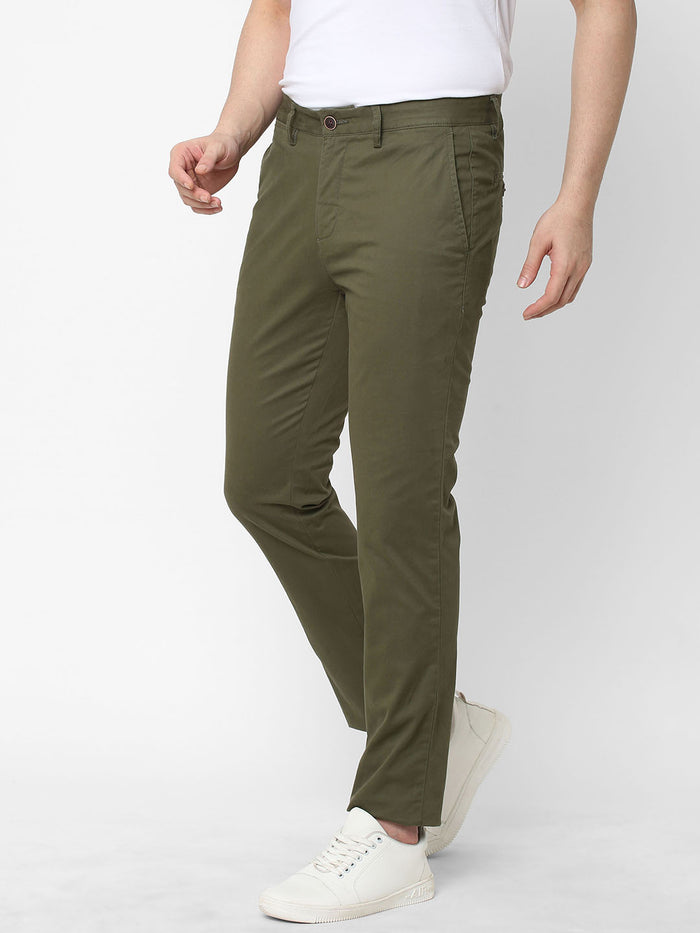 Men's Cotton Lycra Slim Fit Pant Olive