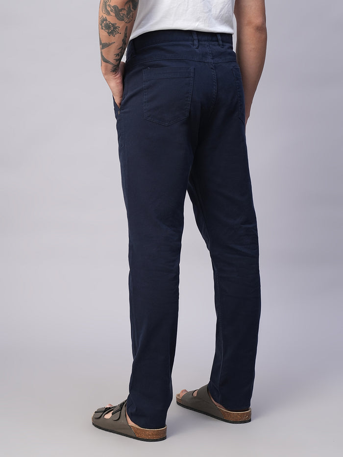 Men's Cotton Lycra Slim Fit Pant Side Seam Pockets Navy