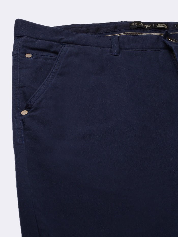 Men's Cotton Lycra Slim Fit Pant Side Seam Pockets Navy