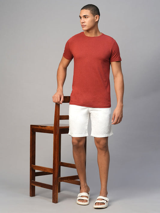 Men's Cotton Regular Fit Shorts Back Pocket Elastic Waist White