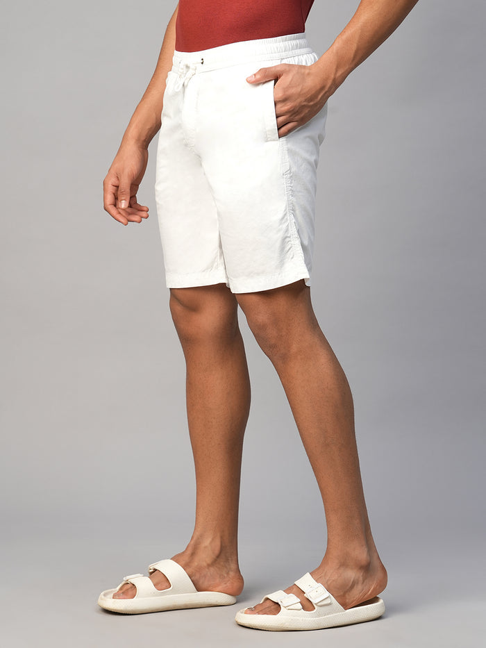 Men's Cotton Regular Fit Shorts Back Pocket Elastic Waist White