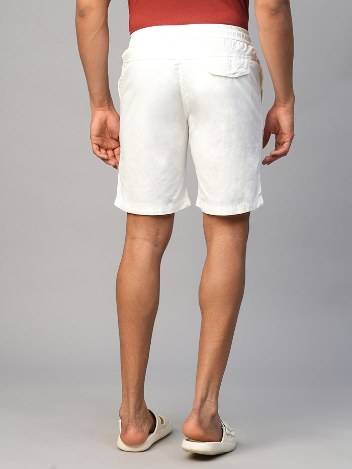 Men's Cotton Regular Fit Shorts Back Pocket Elastic Waist White