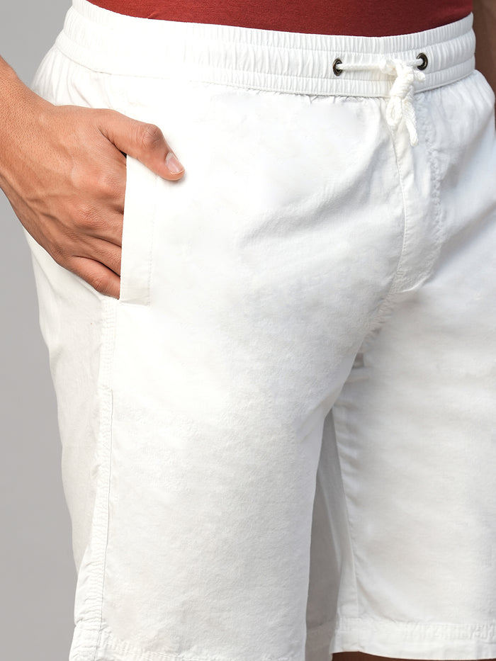 Men's Cotton Regular Fit Shorts Back Pocket Elastic Waist White