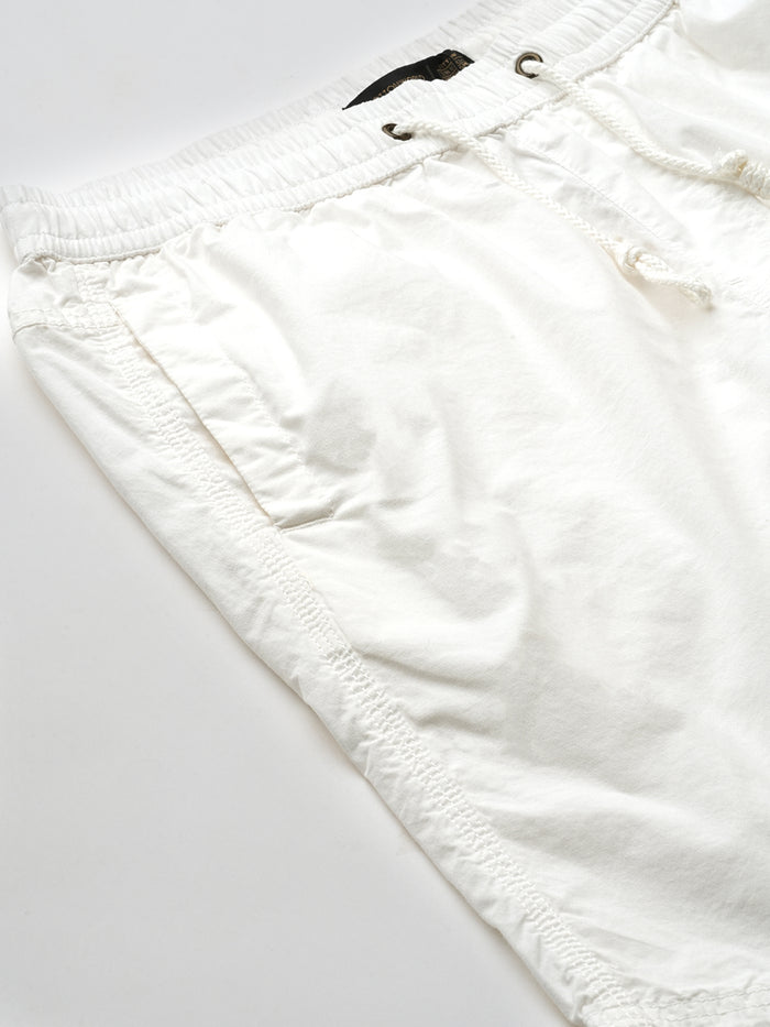 Men's Cotton Regular Fit Shorts Back Pocket Elastic Waist White