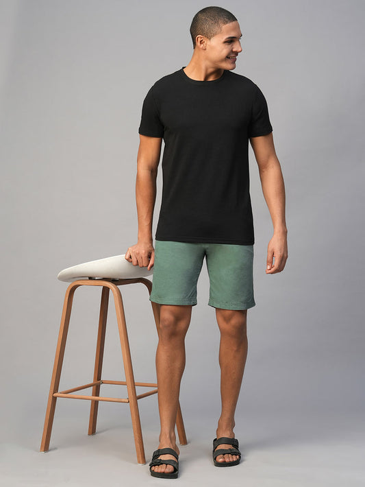 Men's Cotton Regular Fit Shorts Back Pocket Green