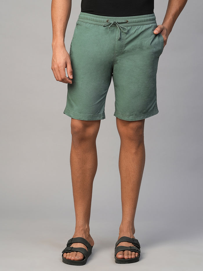 Men's Cotton Regular Fit Shorts Back Pocket Green