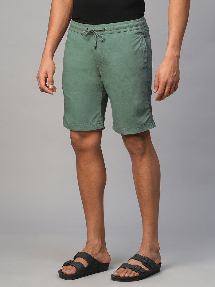 Men's Cotton Regular Fit Shorts Back Pocket Green